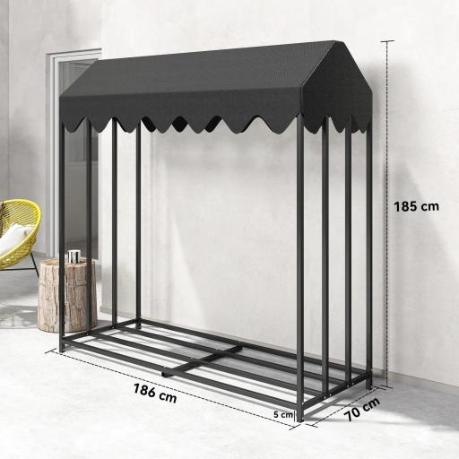Leñero Exterior Metálico de Chimenea Soporte para Leña con Cubierta Impermeable 186x70x185 cm Negro [2]