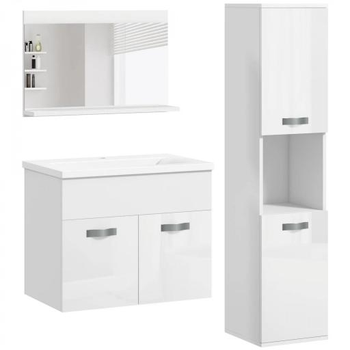 Conjunto de Muebles de Baño de Pared 3 Piezas Incluye Espejo Armario con Lavabo Cerámico y Columna de Baño Blanco [3]