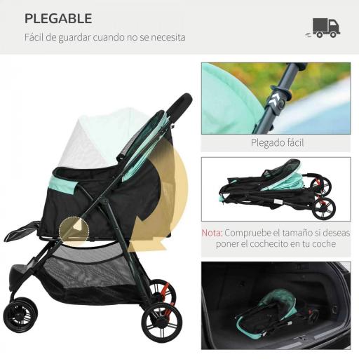 Carrito para Perros Pequeños con Cesta de Almacenaje Cubierta para Lluvia y Ventana de Malla 80,5x51,5x100 cm Verde [4]