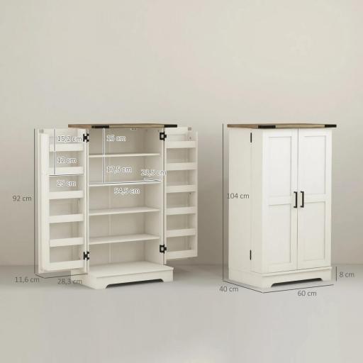 Armario Despensa Cocina con 2 Puertas 16 Estantes y Estante Ajustable para Comedor Salón 60x40x104 cm Crema [1]