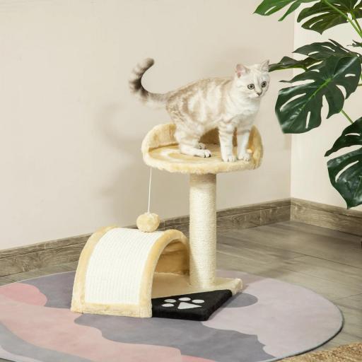 Árbol Rascador para Gatos Pequeños Altura 46 cm de 2 Niveles Árbol para Gatos con Poste Tablero para Rascar Plataformas y Juguete de Bola Colgante 35,5x37x46 cm Beige