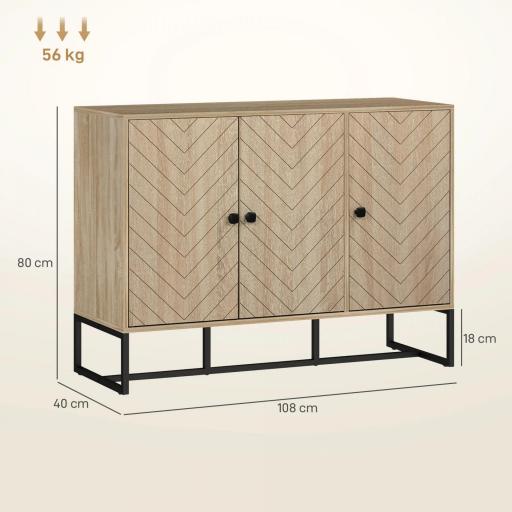 Aparador de Salón con 3 Puertas con Diseño Chevron Estantes Ajustables Patas de Metal 108x40x80 cm Roble [1]