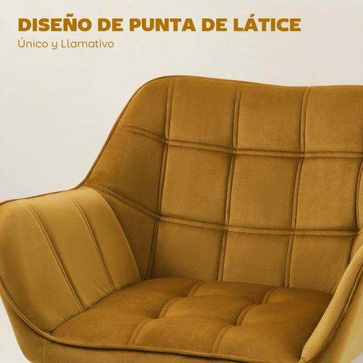 Butaca de Salón Moderna Tapizado en Terciopelo con Asiento Ancho Patas de Madera para Sala de Estar Amarillo [7]
