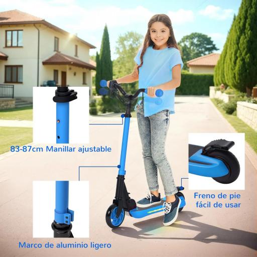 Patinete Eléctrico Plegable de +6 Años Motor 120 W Autonomía 6 KM MAX 10 KM/H Ruedas de 5" - 5,5" Altura Ajustable Azul [6]