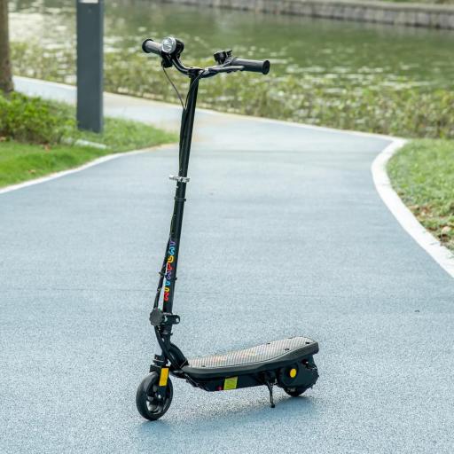 Patinete Eléctrico para Niños de 7-14 Años Plegable con Faro LED Rueda y Freno Velocidad Máxima de 12 km/h Negro