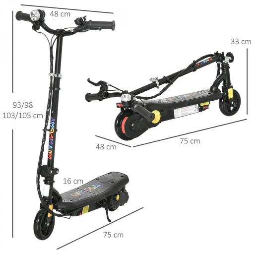 Patinete Eléctrico para Niños de 7-14 Años Plegable con Faro LED Rueda y Freno Velocidad Máxima de 12 km/h Negro [2]