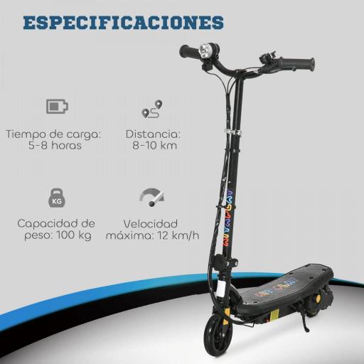 Patinete Eléctrico para Niños de 7-14 Años Plegable con Faro LED Rueda y Freno Velocidad Máxima de 12 km/h Negro [8]