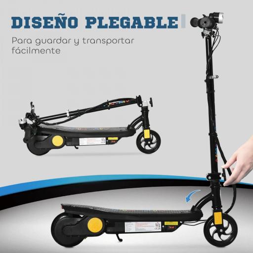 Patinete Eléctrico para Niños de 7-14 Años Plegable con Faro LED Rueda y Freno Velocidad Máxima de 12 km/h Negro [10]