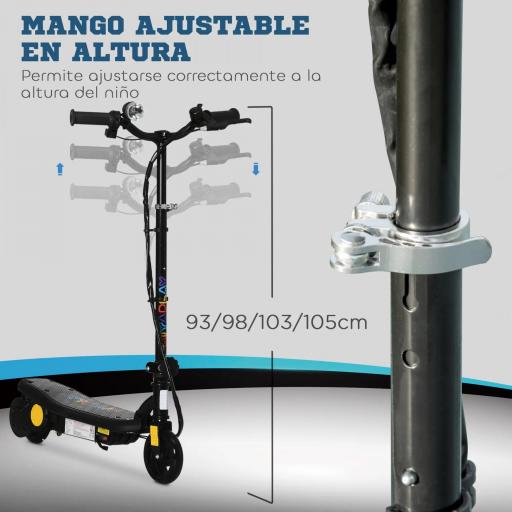 Patinete Eléctrico para Niños de 7-14 Años Plegable con Faro LED Rueda y Freno Velocidad Máxima de 12 km/h Negro [6]