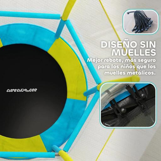 Trampolín Infantil de Interior con Red de Seguridad Cuerdas Elásticas y Barras Acolchadas 3-6 Años Ø140x190cm Azul Claro [1]