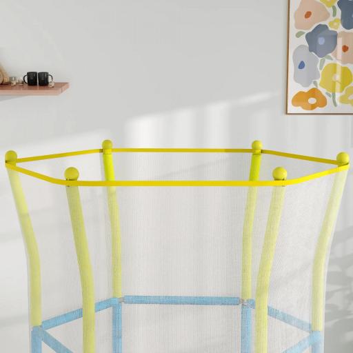 Trampolín Infantil de Interior con Red de Seguridad Cuerdas Elásticas y Barras Acolchadas 3-6 Años Ø140x190cm Azul Claro [3]