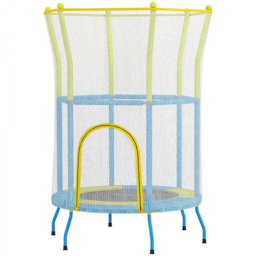 Trampolín Infantil de Interior con Red de Seguridad Cuerdas Elásticas y Barras Acolchadas 3-6 Años Ø140x190cm Azul Claro [10]