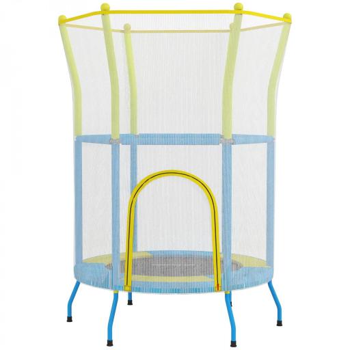 Trampolín Infantil de Interior con Red de Seguridad Cuerdas Elásticas y Barras Acolchadas 3-6 Años Ø140x190cm Azul Claro [8]