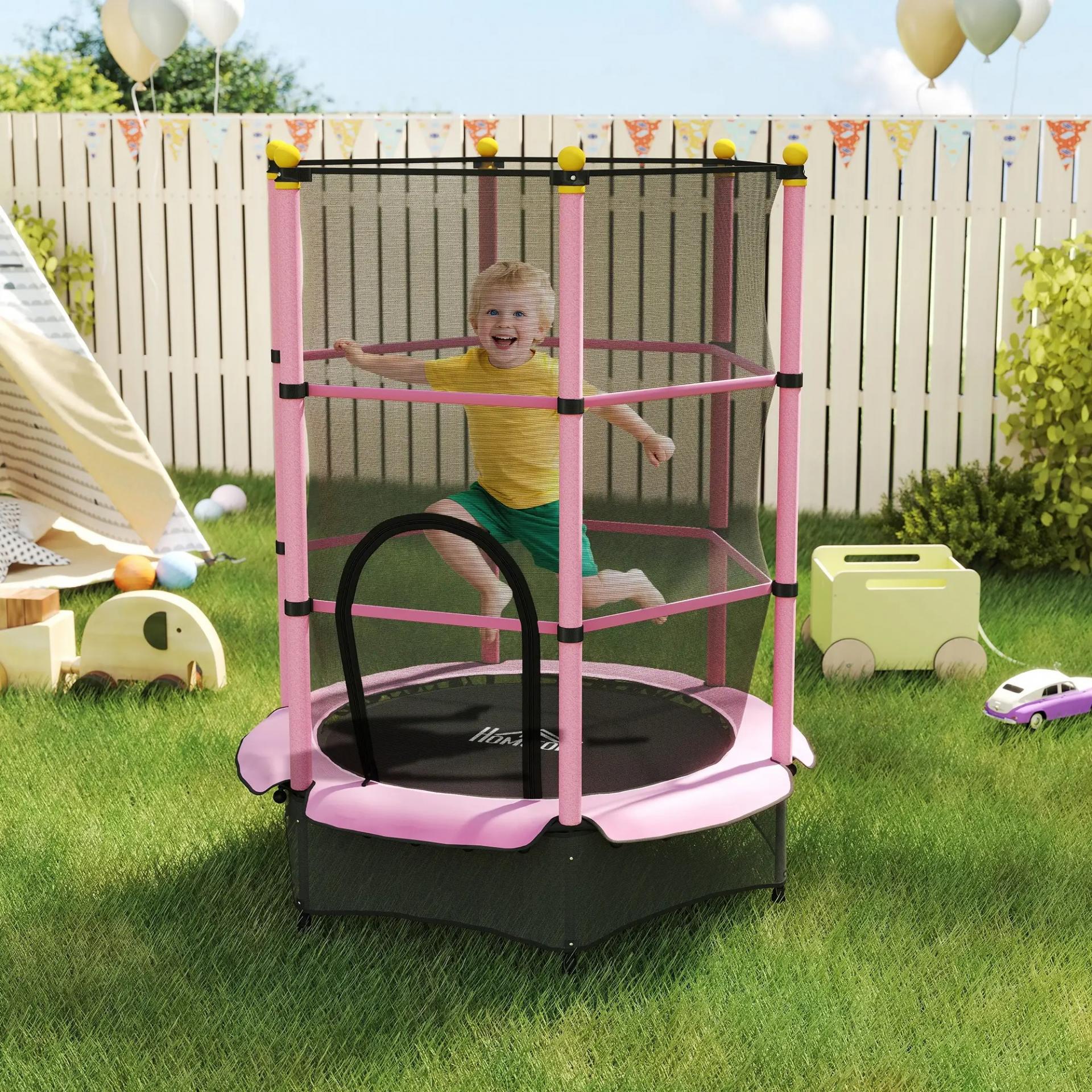 Trampolín para Niños de +3 Años Ø140 cm con Red de Seguridad y Marco de Acero para Interior y Exterior Rosa y Negro