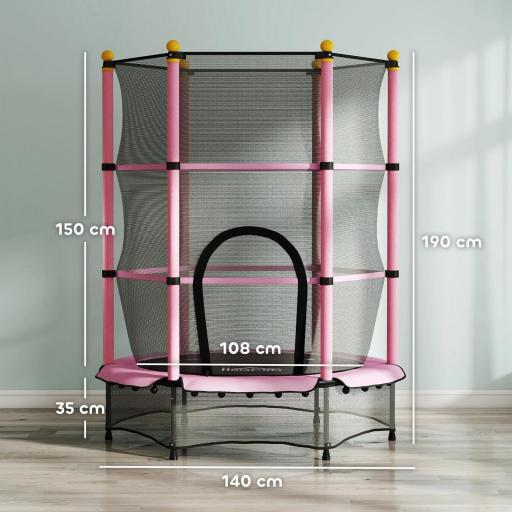 Trampolín para Niños de +3 Años Ø140 cm con Red de Seguridad y Marco de Acero para Interior y Exterior Rosa y Negro [2]