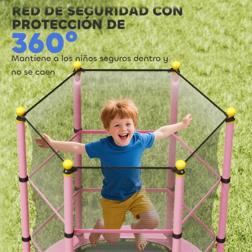 Trampolín para Niños de +3 Años Ø140 cm con Red de Seguridad y Marco de Acero para Interior y Exterior Rosa y Negro [3]