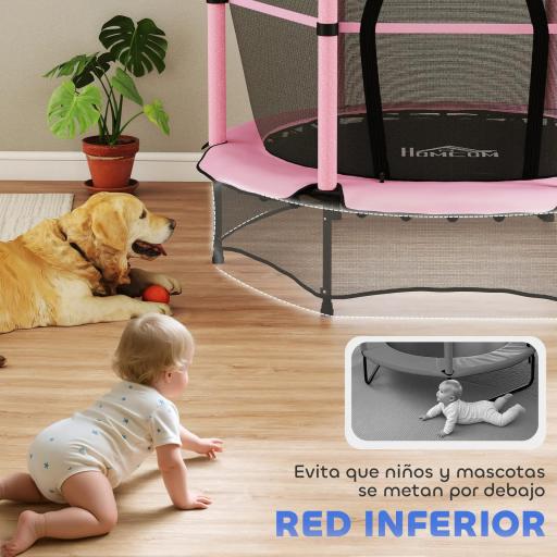 Trampolín para Niños de +3 Años Ø140 cm con Red de Seguridad y Marco de Acero para Interior y Exterior Rosa y Negro [1]