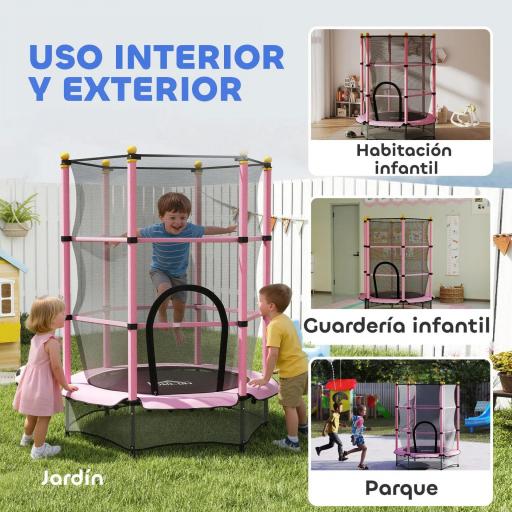 Trampolín para Niños de +3 Años Ø140 cm con Red de Seguridad y Marco de Acero para Interior y Exterior Rosa y Negro [4]