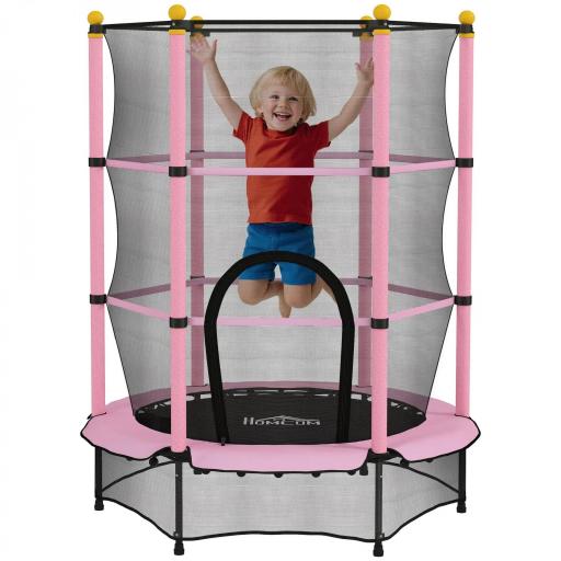 Trampolín para Niños de +3 Años Ø140 cm con Red de Seguridad y Marco de Acero para Interior y Exterior Rosa y Negro [7]