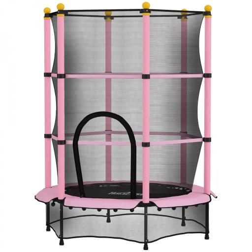 Trampolín para Niños de +3 Años Ø140 cm con Red de Seguridad y Marco de Acero para Interior y Exterior Rosa y Negro [9]