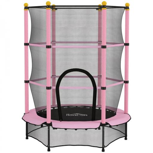 Trampolín para Niños de +3 Años Ø140 cm con Red de Seguridad y Marco de Acero para Interior y Exterior Rosa y Negro [8]