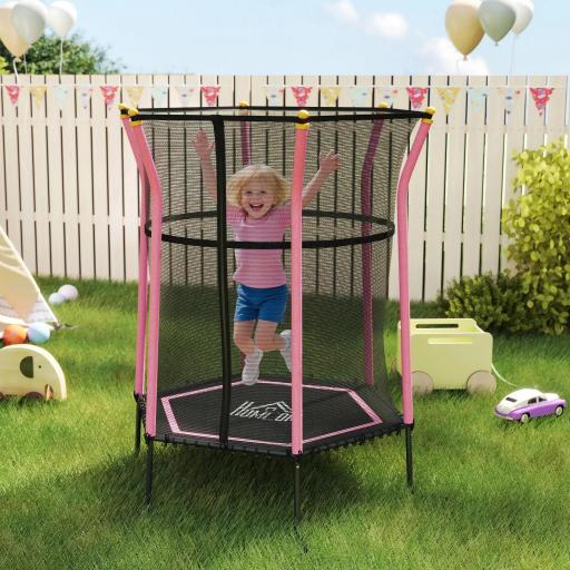 Cama Elástica Infantil Trampolín para Niños +3 Años con Red de Seguridad Ø163,5x190 cm Rosa