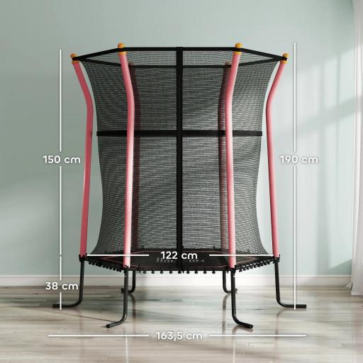 Cama Elástica Infantil Trampolín para Niños +3 Años con Red de Seguridad Ø163,5x190 cm Rosa [4]