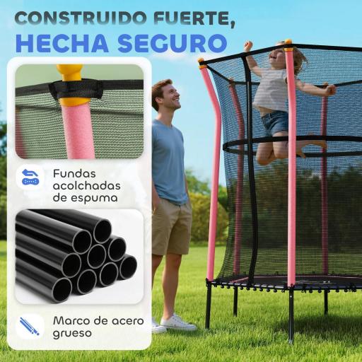 Cama Elástica Infantil Trampolín para Niños +3 Años con Red de Seguridad Ø163,5x190 cm Rosa [7]