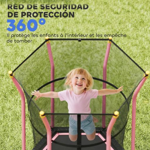 Cama Elástica Infantil Trampolín para Niños +3 Años con Red de Seguridad Ø163,5x190 cm Rosa [9]
