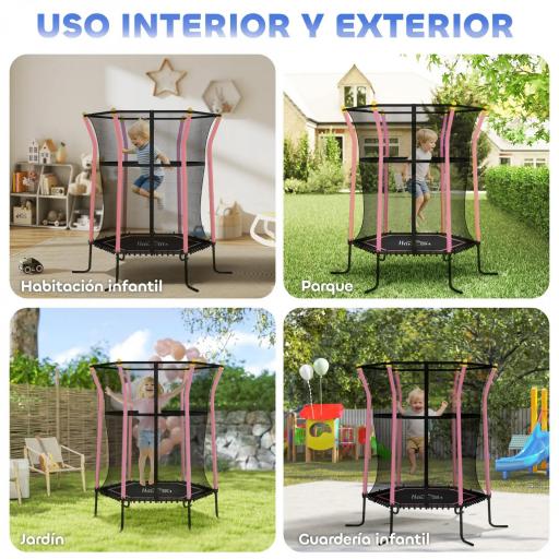 Cama Elástica Infantil Trampolín para Niños +3 Años con Red de Seguridad Ø163,5x190 cm Rosa [2]