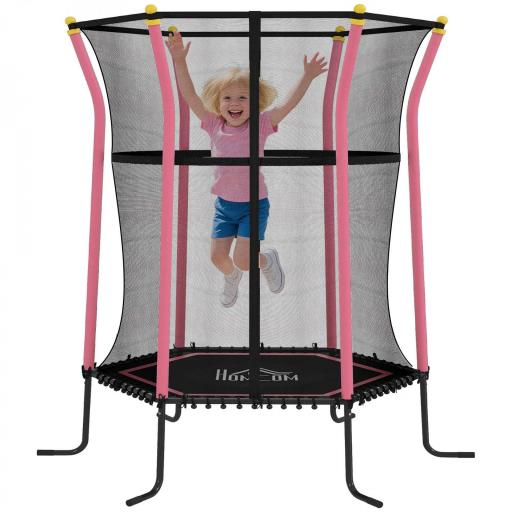 Cama Elástica Infantil Trampolín para Niños +3 Años con Red de Seguridad Ø163,5x190 cm Rosa [1]
