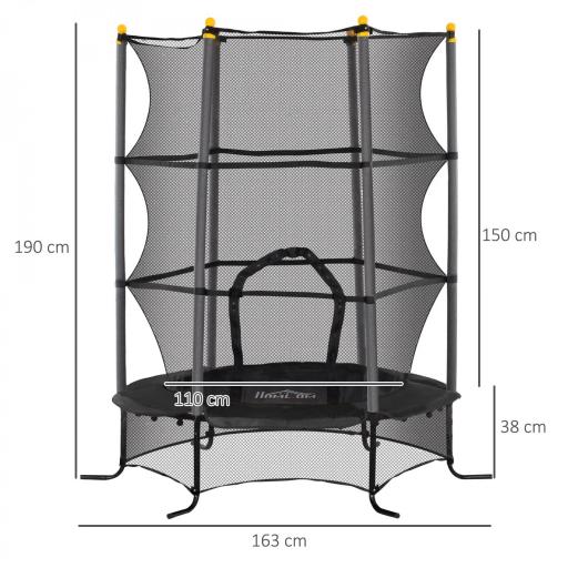Trampolín para Niños de +3 Años Ø163 cm con Red de Seguridad y Marco de Acero Carga 50 kg para Interior y Exterior Negro [2]