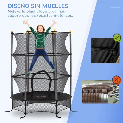 Trampolín para Niños de +3 Años Ø163 cm con Red de Seguridad y Marco de Acero Carga 50 kg para Interior y Exterior Negro [1]