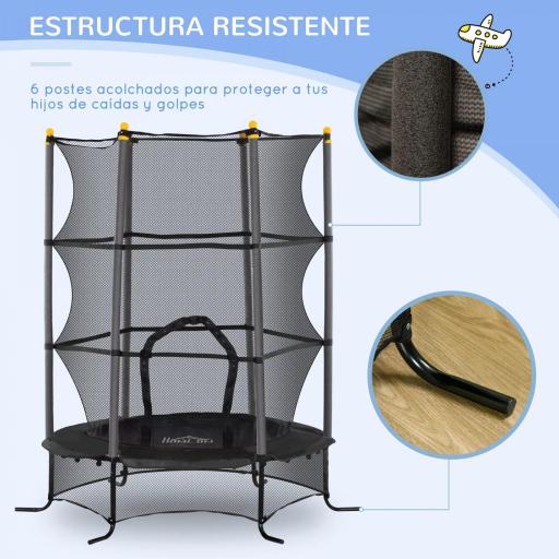 Trampolín para Niños de +3 Años Ø163 cm con Red de Seguridad y Marco de Acero Carga 50 kg para Interior y Exterior Negro [5]