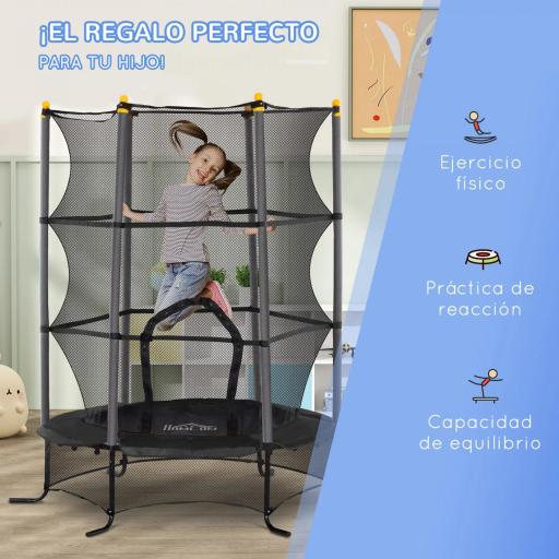 Trampolín para Niños de +3 Años Ø163 cm con Red de Seguridad y Marco de Acero Carga 50 kg para Interior y Exterior Negro [3]