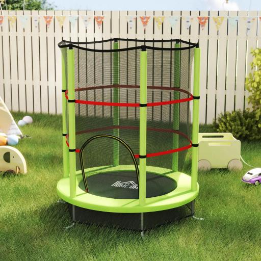Cama Elástica Infantil Trampolín para Niños de 3-6 Años con Red de Seguridad Carga 45 kg Ø140x190 cm Verde