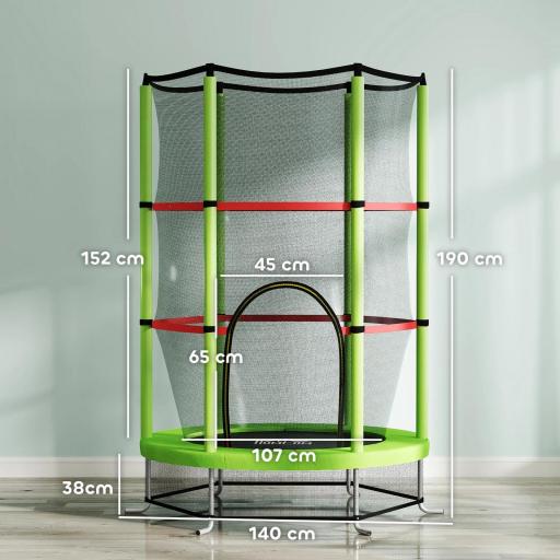 Cama Elástica Infantil Trampolín para Niños de 3-6 Años con Red de Seguridad Carga 45 kg Ø140x190 cm Verde [2]