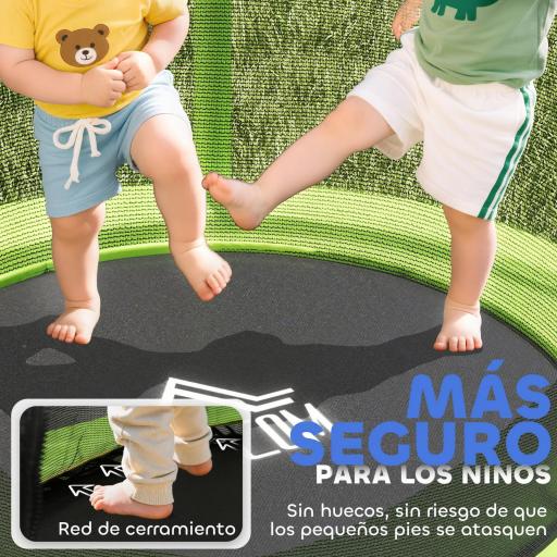 Cama Elástica Infantil Trampolín para Niños de 3-6 Años con Red de Seguridad Carga 45 kg Ø140x190 cm Verde [6]