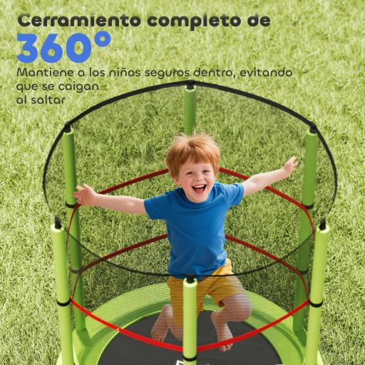 Cama Elástica Infantil Trampolín para Niños de 3-6 Años con Red de Seguridad Carga 45 kg Ø140x190 cm Verde [4]