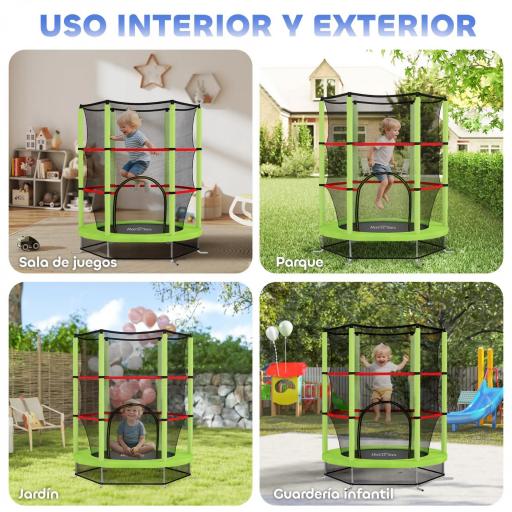 Cama Elástica Infantil Trampolín para Niños de 3-6 Años con Red de Seguridad Carga 45 kg Ø140x190 cm Verde [5]