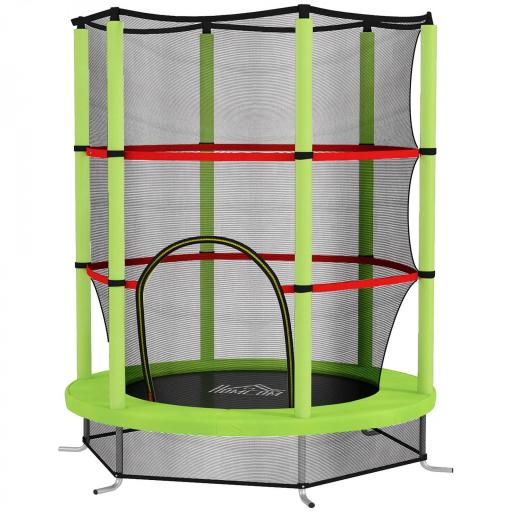 Cama Elástica Infantil Trampolín para Niños de 3-6 Años con Red de Seguridad Carga 45 kg Ø140x190 cm Verde [10]