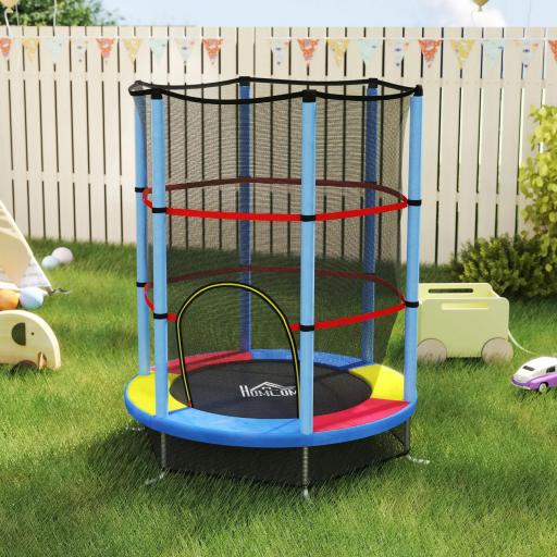 Cama Elástica Infantil Trampolín para Niños de 3-6 Años con Red de Seguridad Carga 45 kg Ø140x190 cm Multicolor