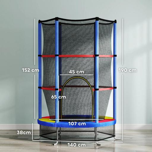 Cama Elástica Infantil Trampolín para Niños de 3-6 Años con Red de Seguridad Carga 45 kg Ø140x190 cm Multicolor [2]