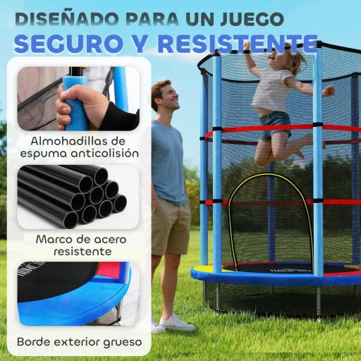 Cama Elástica Infantil Trampolín para Niños de 3-6 Años con Red de Seguridad Carga 45 kg Ø140x190 cm Multicolor [5]