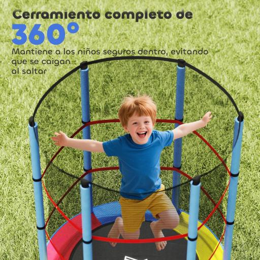Cama Elástica Infantil Trampolín para Niños de 3-6 Años con Red de Seguridad Carga 45 kg Ø140x190 cm Multicolor [7]