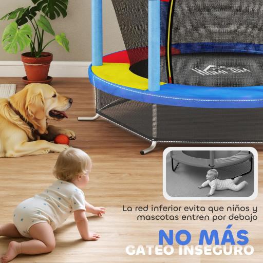 Cama Elástica Infantil Trampolín para Niños de 3-6 Años con Red de Seguridad Carga 45 kg Ø140x190 cm Multicolor [8]
