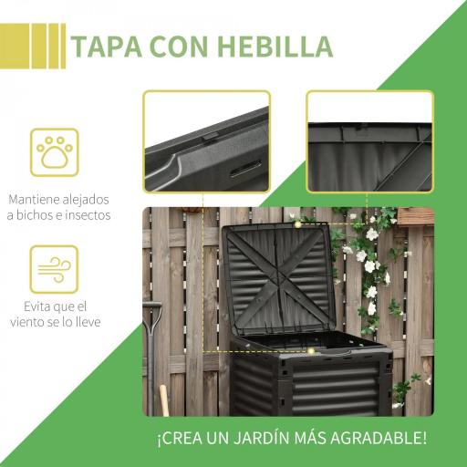 Compostador Capacidad de 300L Compostera Orgánica para Producción Abono de Jardín Exterior con 48 Respiraderos 60,5x60,5x81,5 cm Negro [3]