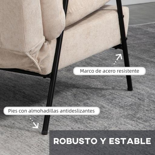 Sillón de Relax con Reposapiés Sillón Reclinable con Respaldo Ajustable Tapizado en Pana 68x91,5x88 cm Beige [3]