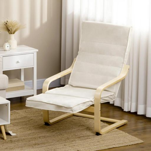Sillón de Salón con Reposapiés Ajustable Silla Relax Butaca Tapizado en Tela para Oficina Dormitorio 66,5x94x100cm Crema [2]
