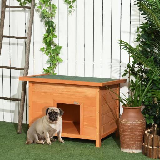 Caseta para Perro de Exterior con Tejado Abatible y Patas Antideslizantes para Interior y Exterior 82x58x58 cm Natural